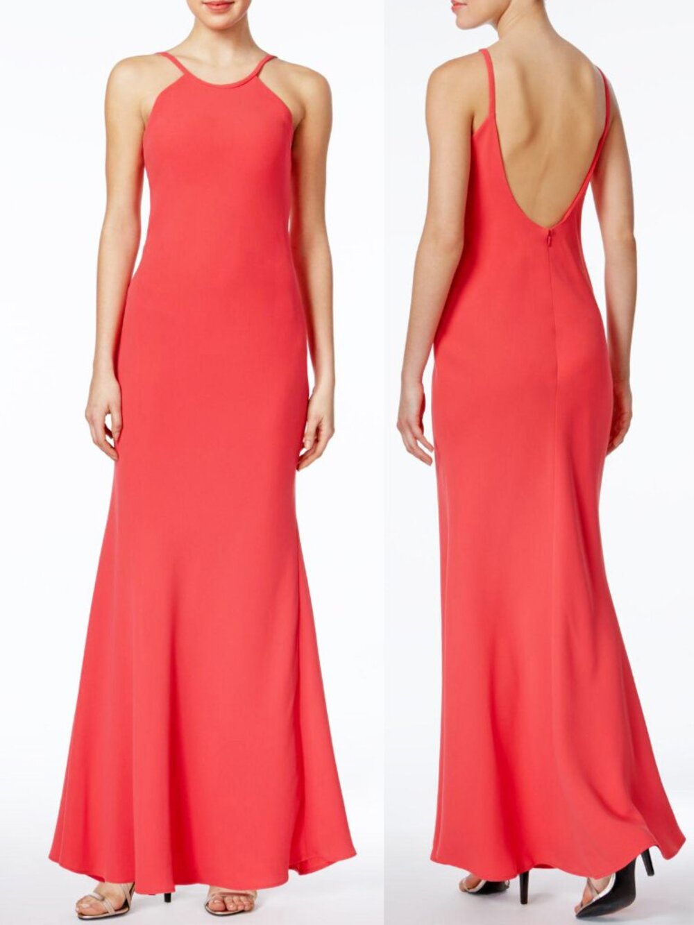Coral Pink Sleeveless Open Back Formal Prom Wedding Evening Dress 6